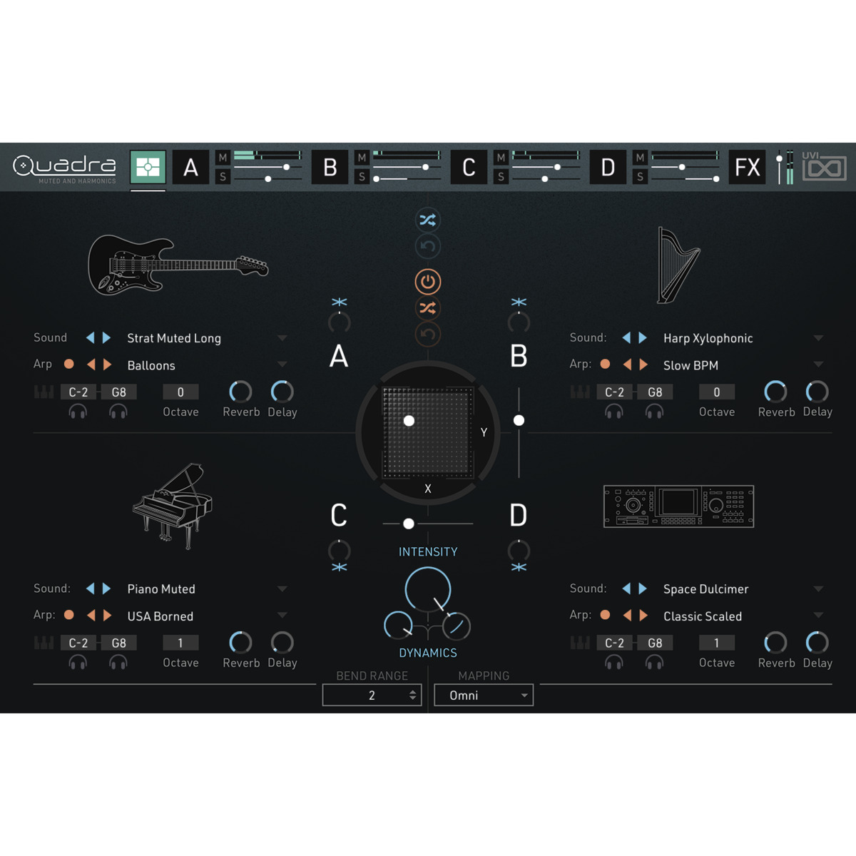 Quadra: Muted & Harmonics