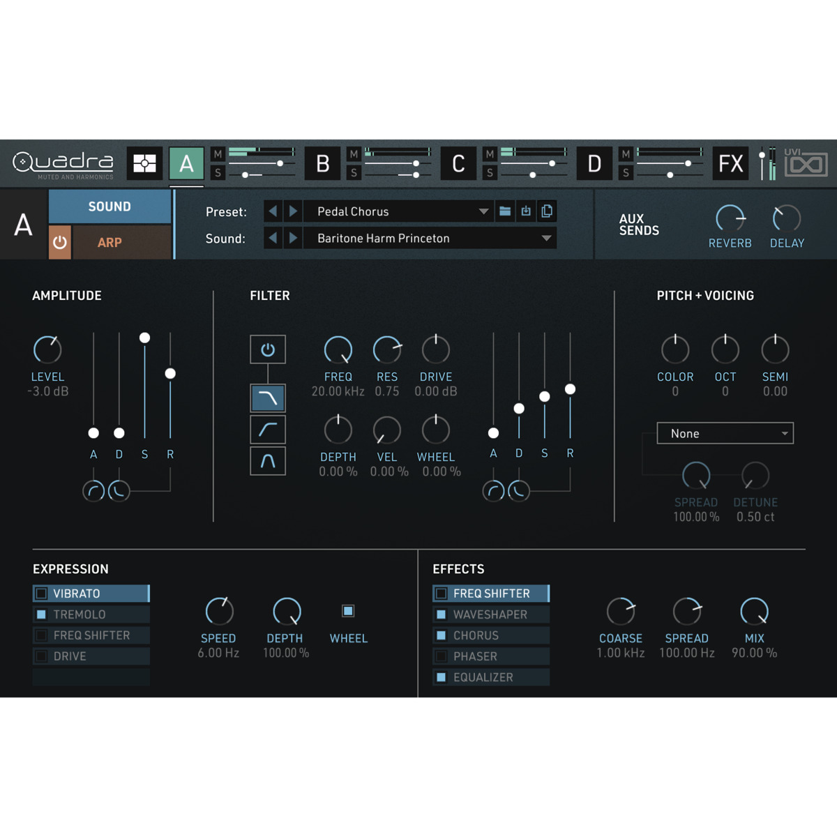 Quadra: Muted & Harmonics