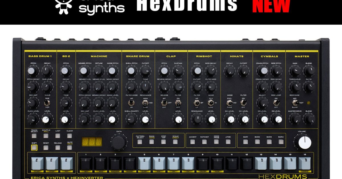 Erica Synthsが伝統と革新を融合したアナログ・ドラムマシン「HEXDRUMS